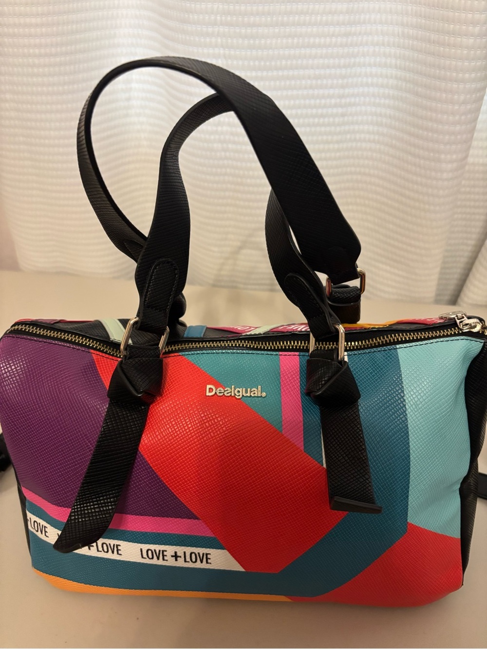 Desigual Multicolor Geometric Shoulder Bag with LOVE Trim